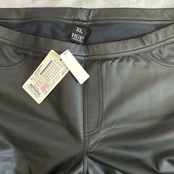 Leggings Hue Leatherette Mid Rise Womens Size XL Pants Black Stretch - Picture 2 of 12